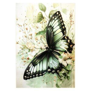 Blue Green Butterfly Floral Design Postcard Frameable Art Print Blank Back Gift